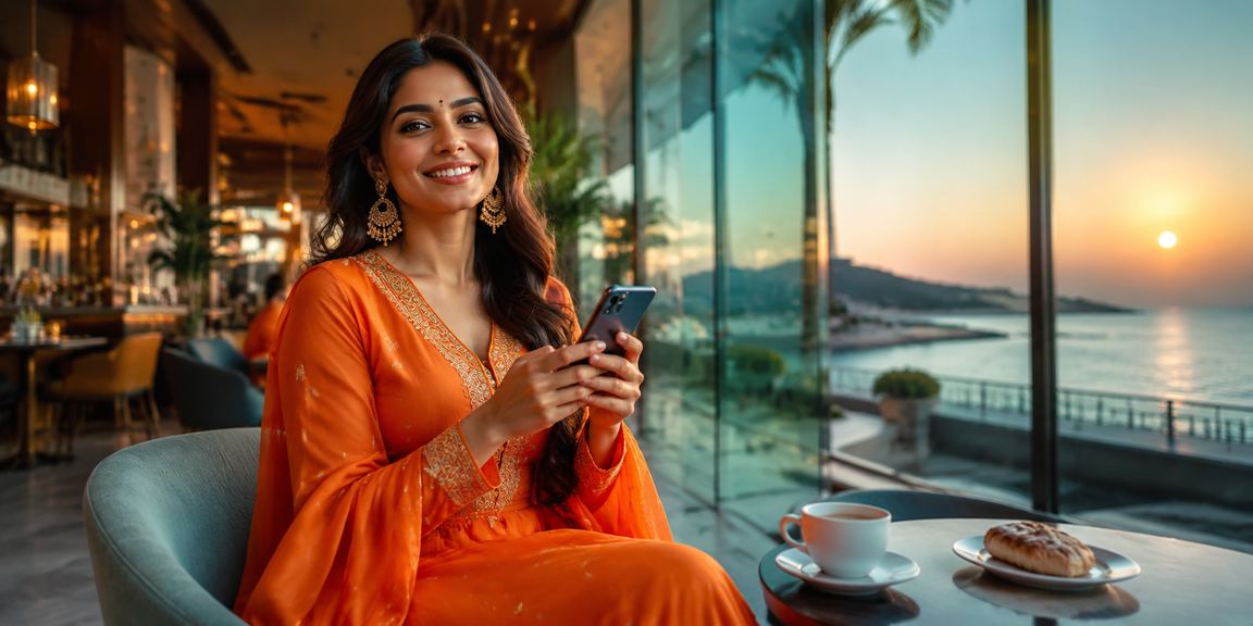 Modern Indian player making secure online payment on mobile device